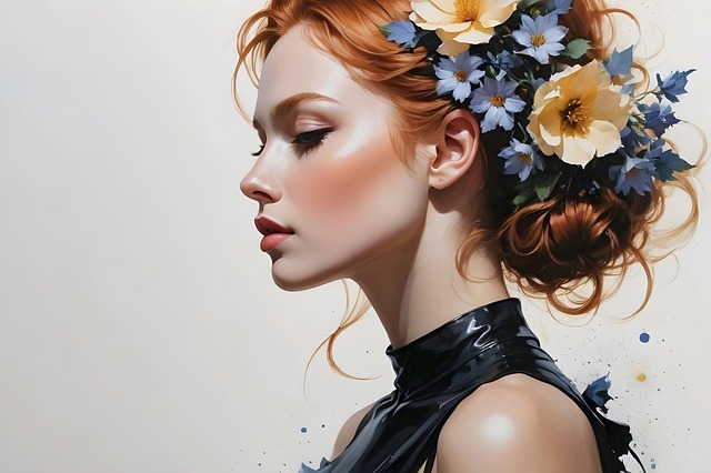Free ai generated woman flowers illustration