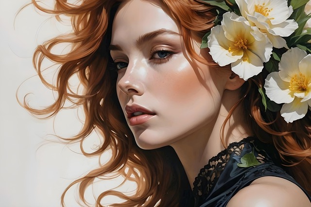 Free ai generated woman flowers illustration
