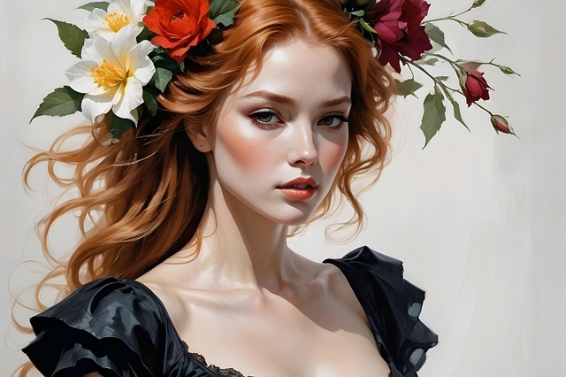 Free ai generated woman flowers illustration
