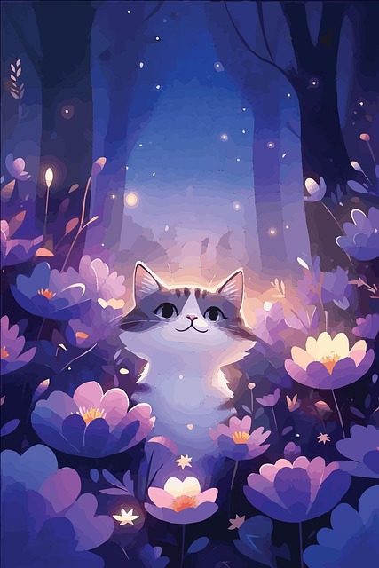Free ai generated cat flower illustration