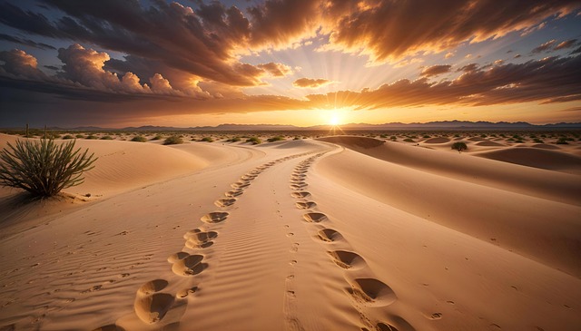 Free ai generated desert footprints illustration