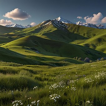 Free Green Hills Lush Green Grass illustration and picture