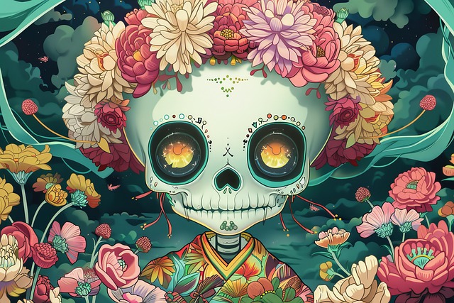 Free ai generated skull flower illustration