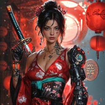 Ai Generiert, Frau, Samurai, Asien