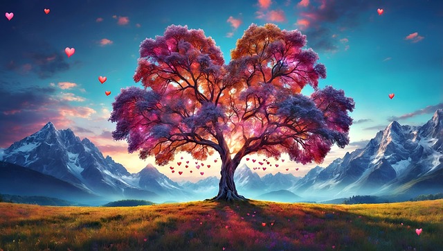 Ai Generado, Árbol, Corazones, Paisaje