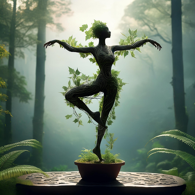 Free graceful figure leaves and vines dance pose illustration