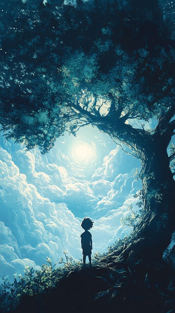 Free clouds child tree illustration