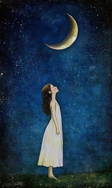 Free ai generated girl moon illustration