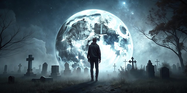 Free ai generated man graveyard illustration