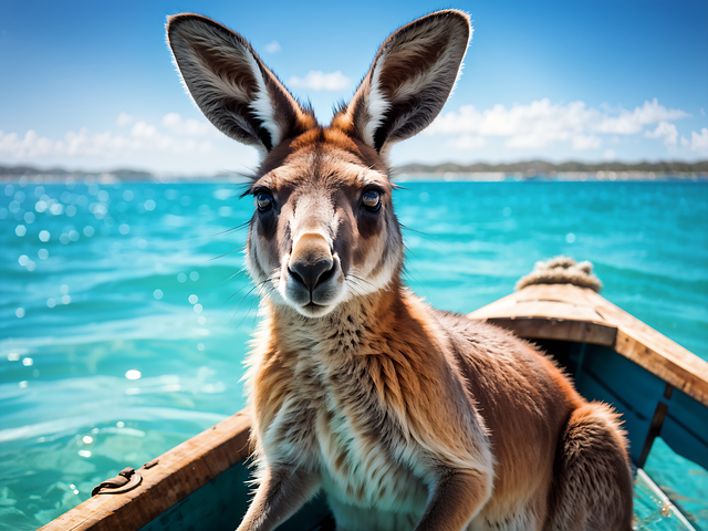 Free kangaroo ocean boat illustration