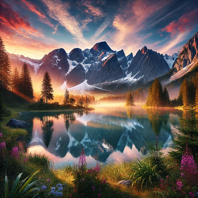 Free ai generated mountains sunrise illustration
