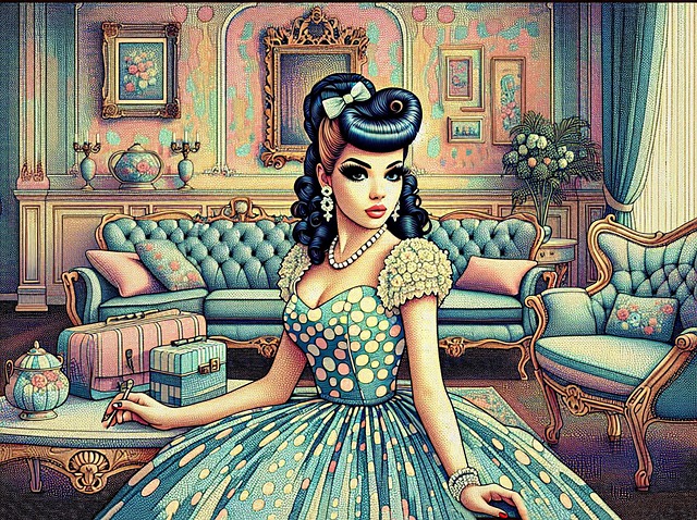 Free ai generated young woman vintage style illustration