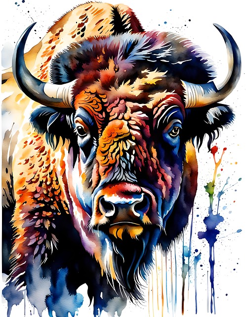 Download free HD stock image of Ai Generated Bison Free ai generated bison horns illustration