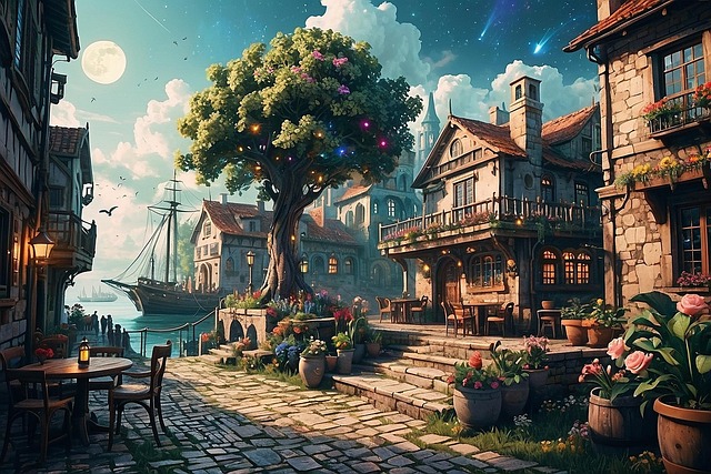 Free ai generated middle ages town illustration