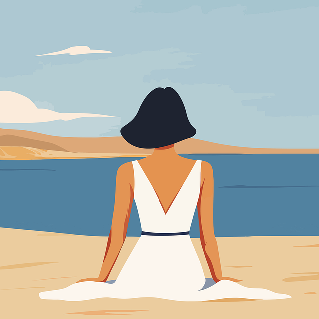 Free woman sitting beach illustration