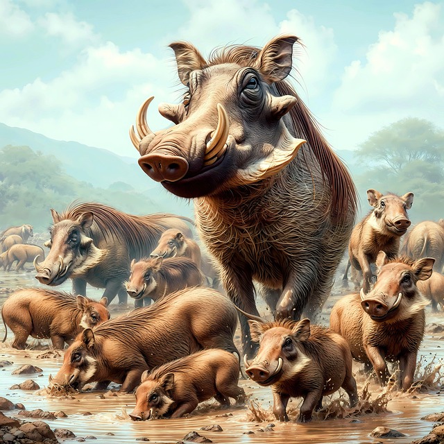 Free warthogs mud bath to play illustration