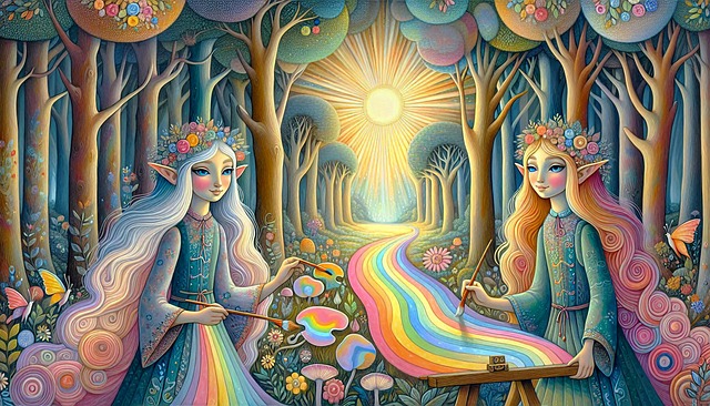 Free ai generated magical forest elven characters illustration