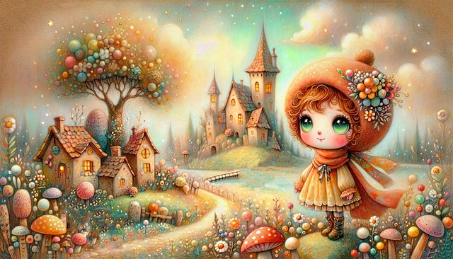 Free ai generated whimsical fantasy storybook village illustration