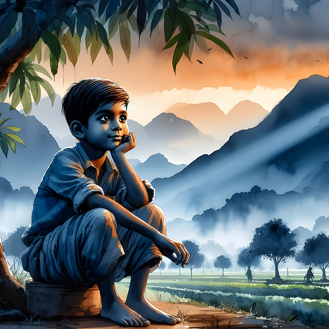 Free ai generated young boy sitting illustration