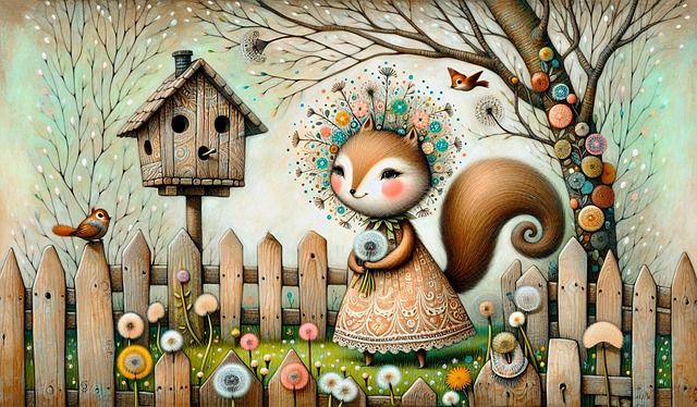 Download free HD stock image of Ai Generated Whimsical Scene Free ai generated whimsical scene anthropomorphic squirrel illustration
