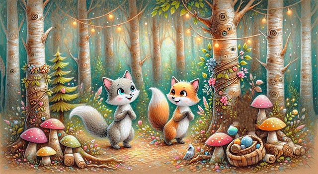 Free ai generated whimsical forest anthropomorphic foxes illustration