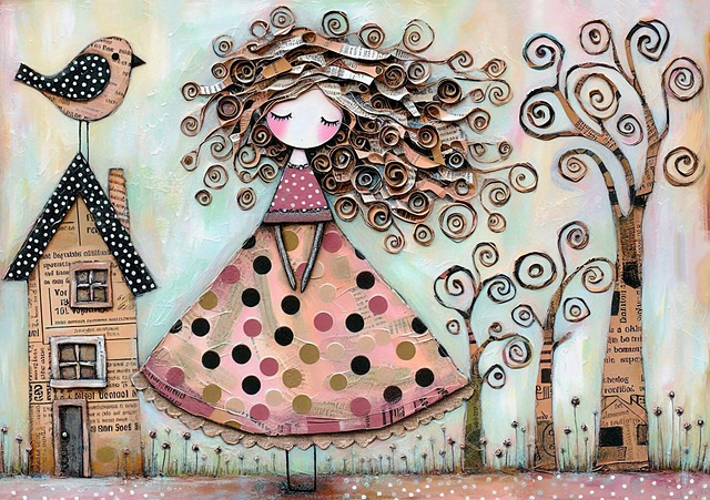 Free ai generated girl mixed-media art illustration