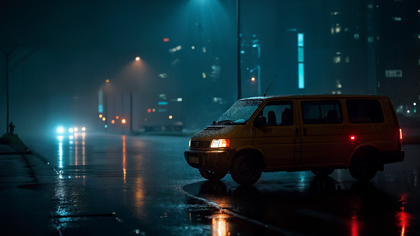 Ai Generiert, Nacht, Van, Straße, Ventil