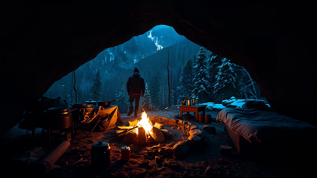 Free ai generated camp cave illustration