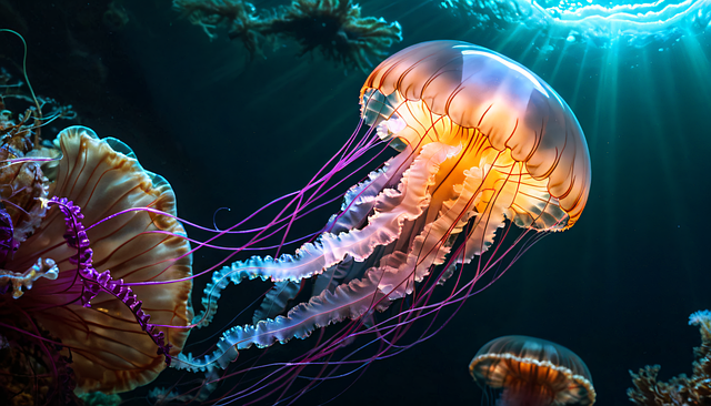 Download free HD stock image of Ai Generated Jellyfish Free ai generated jellyfish sea illustration