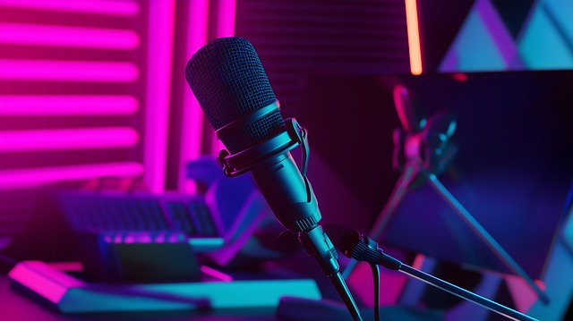 Mikrofon, Podcast, Studio, Neon Lights