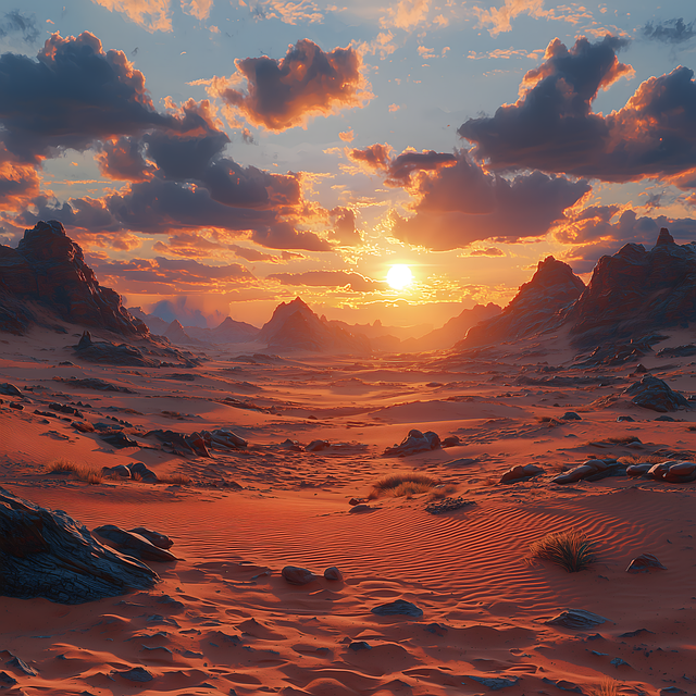 Ai Gerado, Pôr Do Sol, Deserto, Natureza