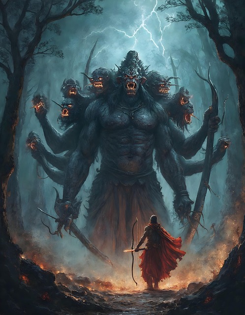 Free ai generated epic battle rama vs rahwana illustration