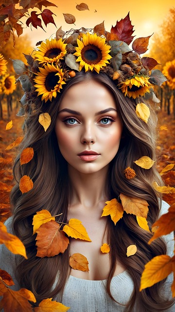 Free ai generated woman sunflowers illustration