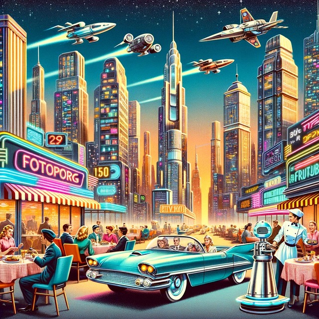 Free ai generated retrofuturistic city illustration