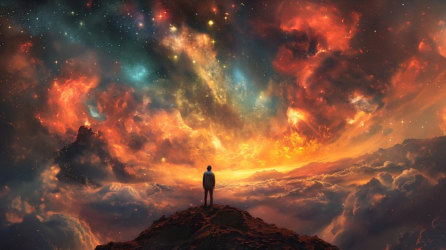 Free ai generated man mountain illustration