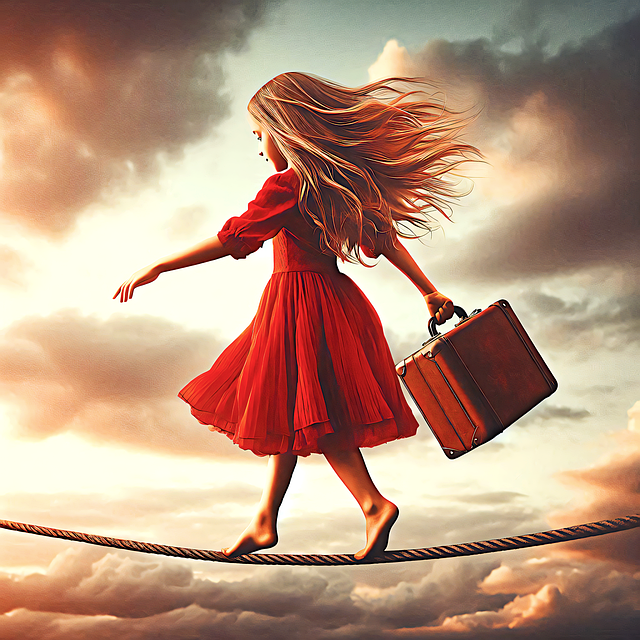 Free girl rope suitcase illustration