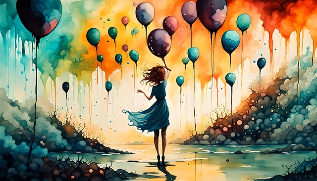 Ai Generiert, Frau, Ballons, Aquarell