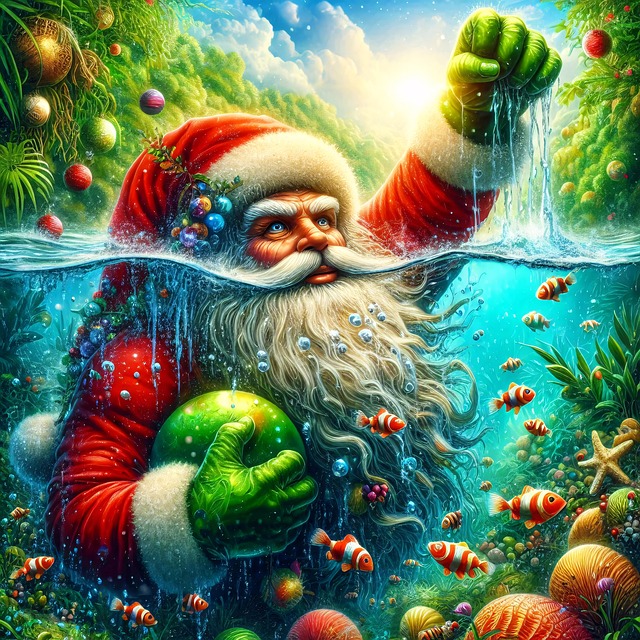 Free ai generated santa claus swimming illustration