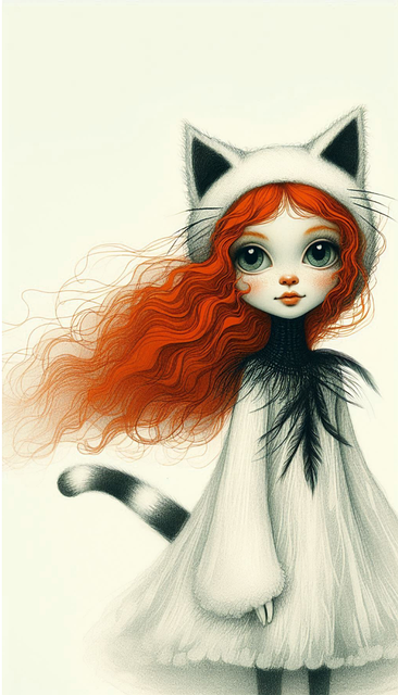Free ai generated cat girl redhead illustration