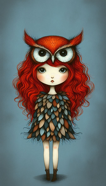 Free ai generated girl owl illustration
