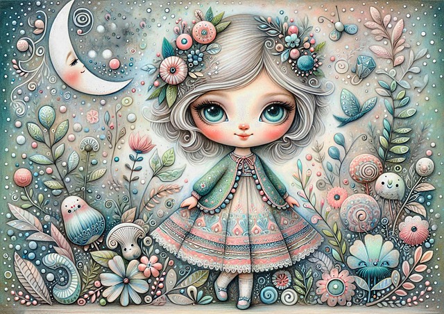 Free ai generated whimsical girl large eyes illustration