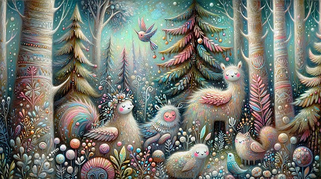 Free ai generated whimsical forest fantasy creatures illustration