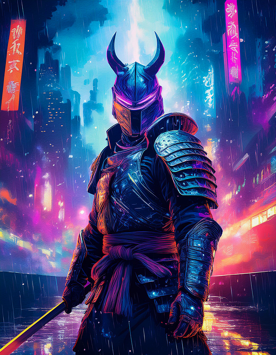 Download Samurai Cyberpunk Neon Royalty Free Stock Illustration 
