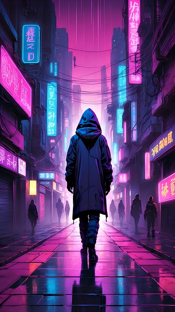 Free ai generated hooded figure street illustration