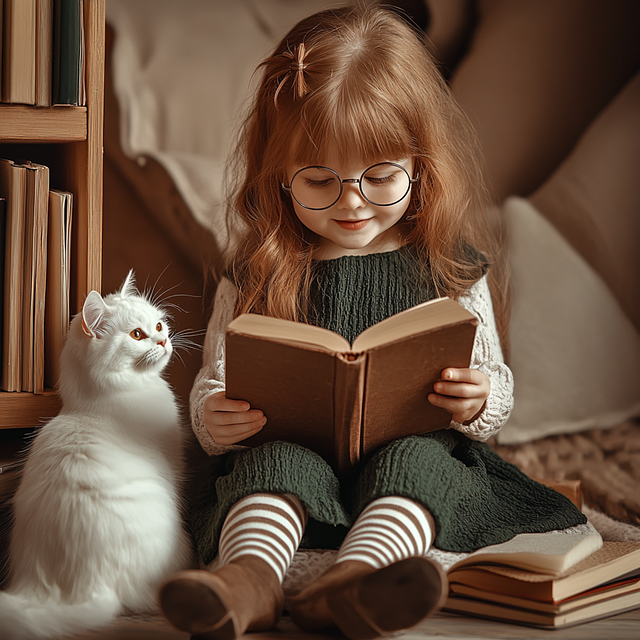 Free ai generated girl white cat illustration