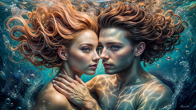 Free ai generated underwater couple illustration