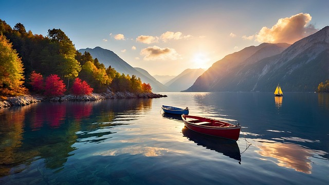 Free ai generated boat lake illustration