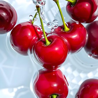 Kirschen, Obst, Rot, Wasser, Nahaufnahme