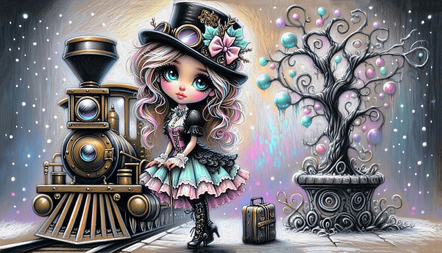 Free ai generated girl locomotive illustration