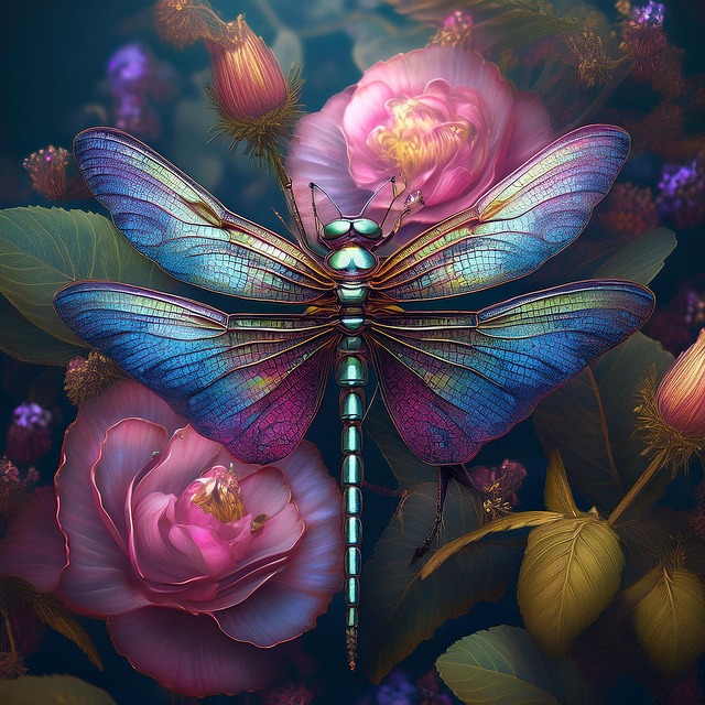 Download free HD stock image of Ai Generated Dragonfly Free ai generated dragonfly flowers illustration